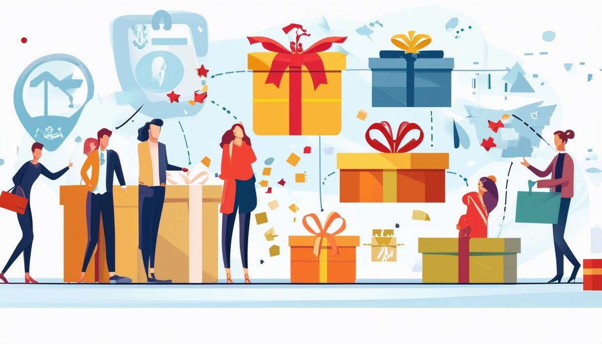 A visual representation of gifting strategies in estate planning, including elements such as annual gift exclusions, lifetime gift exemptions, and gifting to multiple recipients.