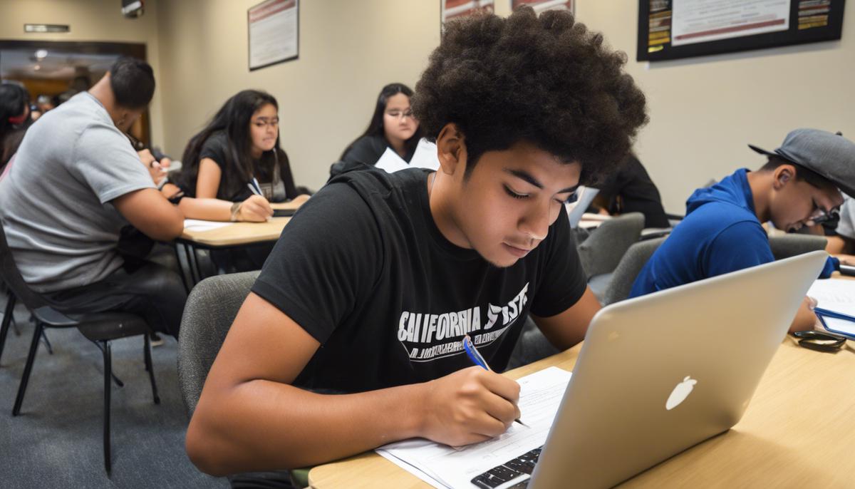 A diverse student filling out the FAFSA or California Dream Act Application for San Diego State University