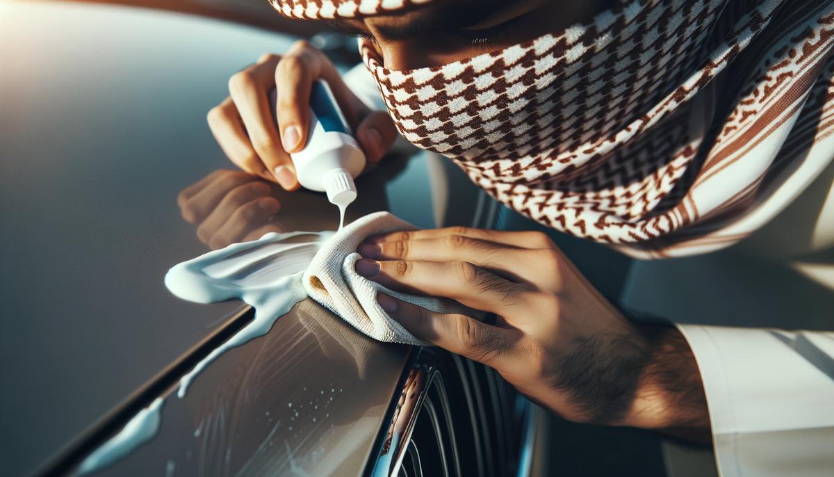 Person using white toothpaste on a cloth to buff out scratches on car paint