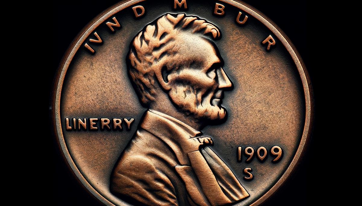 Magnified view of the VDB initials on a genuine 1909-S VDB Lincoln cent showing the distinct characteristics