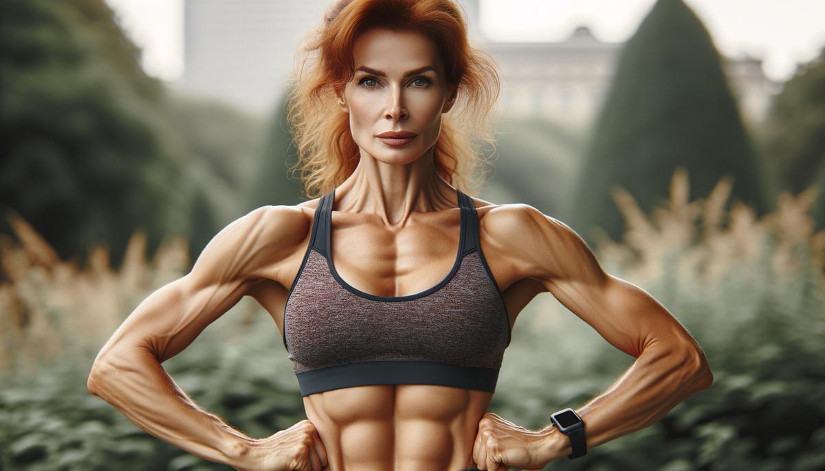 Woman in workout clothes looking determined and motivated while exercising outdoors