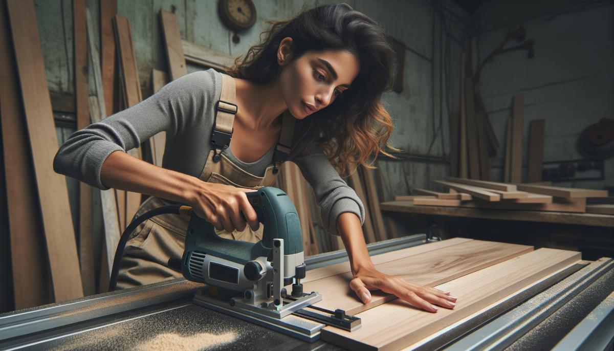 A woodworker able to easily access the power switch on a tool while operating it safely.