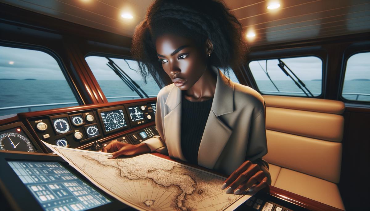 A yacht captain studying new navigation routes to avoid orca-prone areas