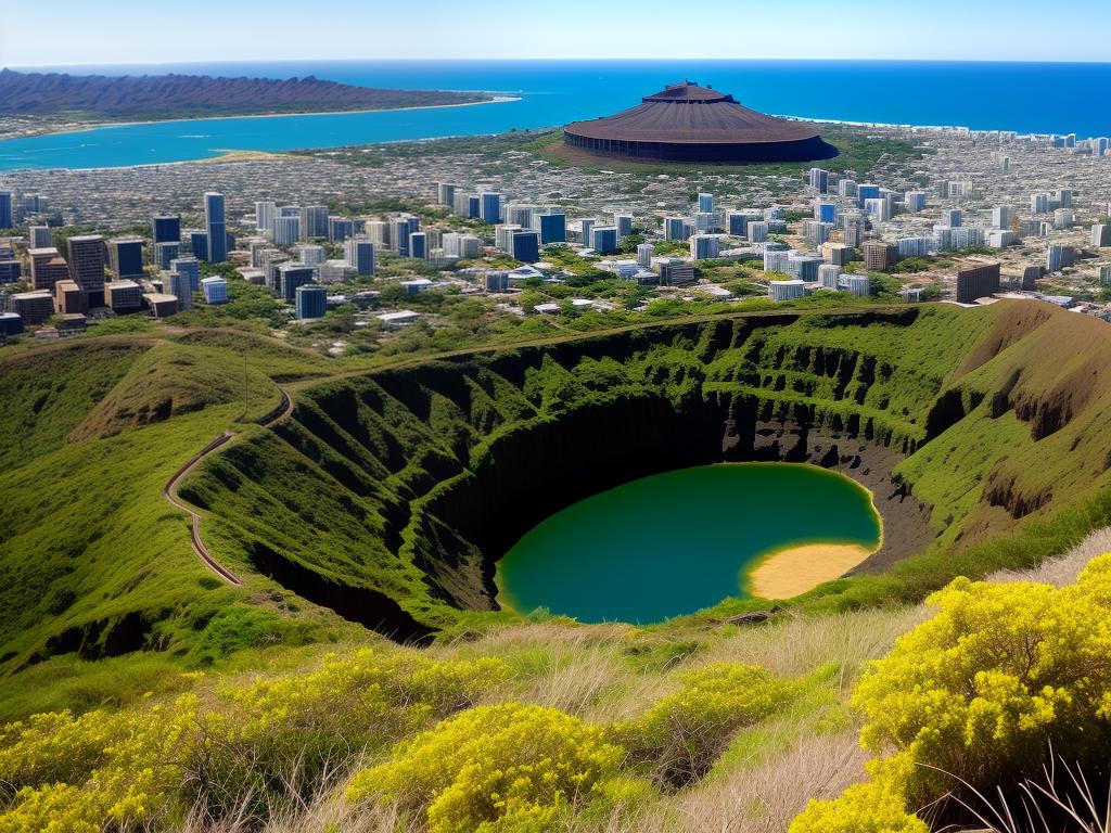A stunning view of Diamond Head's Historic Hike showing the crater and the picturesque landscape