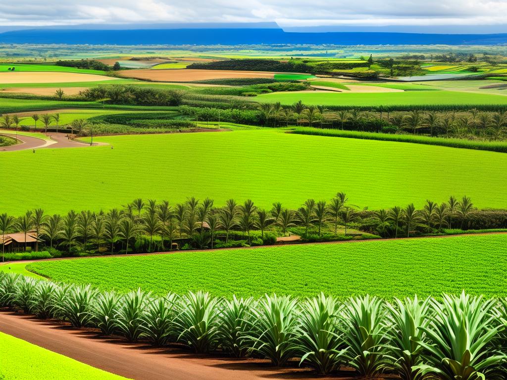 An image of the Dole Plantation featuring pineapple fields and a beautiful landscape.