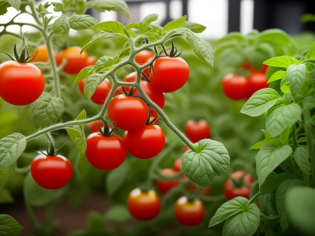 Image of various types of tomatoes growing indoors